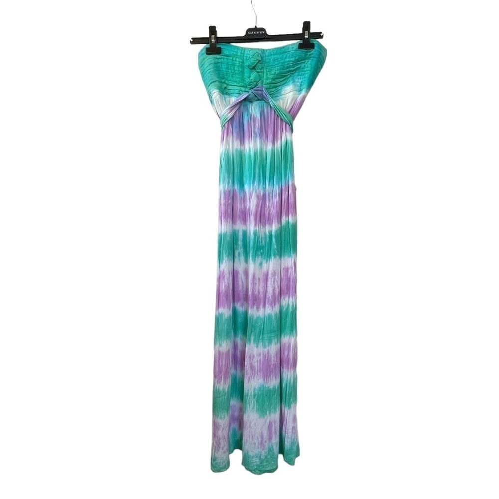 ALOHA Handmade Tie Dye Tube Maxi Dress Green Purple White One Size